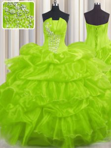 Popular Sleeveless Floor Length Beading and Ruffles and Pick Ups Lace Up Sweet 16 Dresses