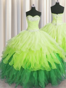 Free and Easy Floor Length Lace Up Ball Gown Prom Dress Multi-color for Military Ball and Sweet 16 and Quinceanera with Beading and Ruffles and Ruffled Layers and Sequins