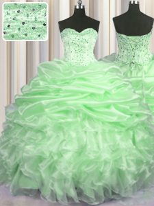 Luxurious Pick Ups Sleeveless Organza Brush Train Lace Up 15th Birthday Dress for Military Ball and Sweet 16 and Quinceanera