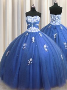 Royal Blue Sweetheart Neckline Beading and Appliques Sweet 16 Dress Sleeveless Lace Up