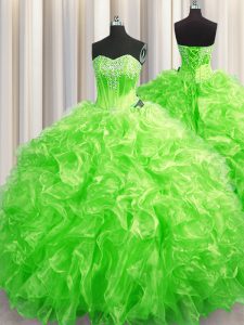 Artistic Organza Lace Up Sweetheart Sleeveless Quinceanera Dress Sweep Train Beading and Ruffles