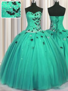 Top Selling Sweetheart Sleeveless Tulle Sweet 16 Dress Beading and Appliques Lace Up