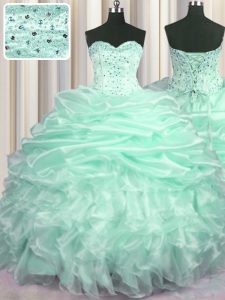 Perfect Pick Ups With Train Apple Green Sweet 16 Dress Sweetheart Sleeveless Sweep Train Lace Up