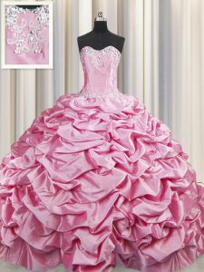 Hot Selling Pick Ups Sweetheart Sleeveless Brush Train Lace Up Sweet 16 Dress Rose Pink Taffeta