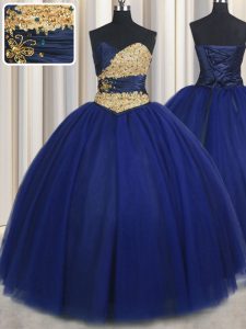 Sweetheart Sleeveless Lace Up Sweet 16 Quinceanera Dress Navy Blue Tulle