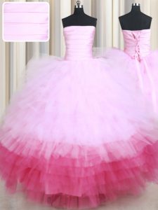 Ruffled Multi-color Sleeveless Tulle Lace Up Ball Gown Prom Dress for Military Ball and Sweet 16 and Quinceanera