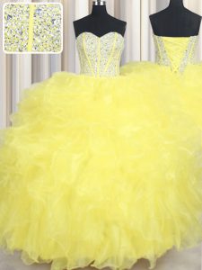 Perfect Sleeveless Lace Up Floor Length Beading and Ruffles Quinceanera Dresses