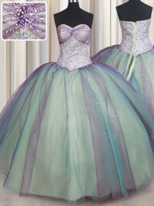Hot Sale Sequins Multi-color Sleeveless Tulle Lace Up Quinceanera Dress for Military Ball and Sweet 16 and Quinceanera