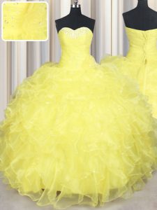 Floor Length Yellow 15th Birthday Dress Sweetheart Sleeveless Lace Up
