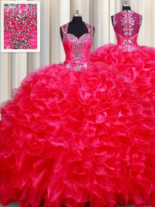 Straps Floor Length Ball Gowns Sleeveless Red 15 Quinceanera Dress Zipper