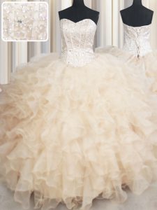 Customized Champagne Sweetheart Neckline Beading and Ruffles Quinceanera Dresses Sleeveless Lace Up