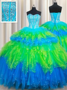 Tulle Sweetheart Sleeveless Lace Up Beading and Ruffled Layers Ball Gown Prom Dress in Multi-color