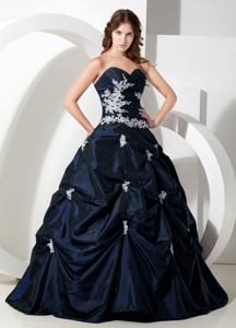Navy Blue Sweetheart A-line Taffeta Appliques Sweet 15 Dresses in Marlborough