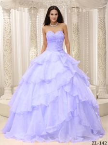 Lavender Ruched Bodice Hand Made Flowers Decorate Waist Quinceanera Gowns