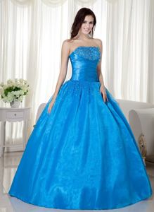 Blue Ball Gown Strapless Taffeta Beading Quinceanera Gown Dresses in Danvers