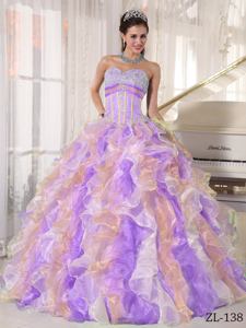 Multi-color Sweetheart Organza Appliques with Beading Sweet Sixteen Dresses