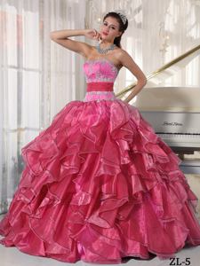 Strapless Ball Gown Organza Appliques Quinceanera Dress Hot Pink in Brockton