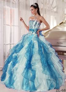 Colorful Strapless Organza Beading Sweet Sixteen Dresses with Ruffled Layers