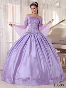 Lavender Off The Shoulder Appliques Quinceanera Dress with Long Sleeves