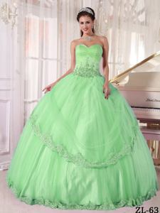 Green Sweetheart Taffeta and Tulle Appliques Sweet Sixteen Quinceanera Dress