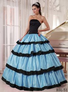 Blue and Black Ball Gown Strapless Taffeta Quinceanera Dress in Boston MA