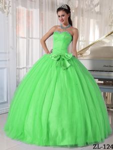 Sweetheart Tulle with Beading and Bowknot Quinceanera Dress in Spring Green