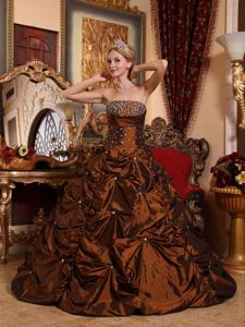 Elegant Brown A-line Strapless Taffeta Beading Quinceanera Dress in Owings Mills