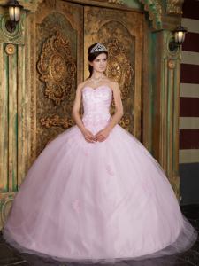 Germantown Baby Pink Ball Gown Sweetheart Quinceanera Dress with Appliques