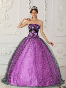 Black and Purple Strapless Beading and Appliques Quinceanera Gowns in Annapolis