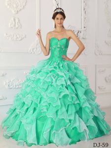 Sweetheart Floor-length Beaded Quinceanera Gowns in Apple Green