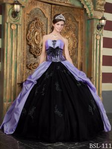 Strapless Floor-length Taffeta Appliqued Quince Dress in Purple in Dallas