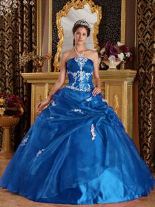 Teal Strapless Floor-length Quinceanera Gown Dress with Appliques