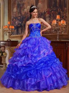 Blue Sweetheart Floor-length Beaded Quince Dress with Pick Ups in Allentown