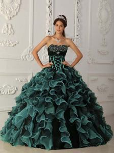 Blue Sweetheart Organza Beaded Quinceanera Dress with Ruffles in San Justo