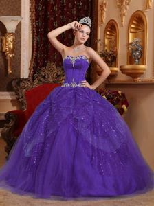 Sweetheart Tulle Beaded Appliqued Quinceanera Dress in Purple in Ituzaingo