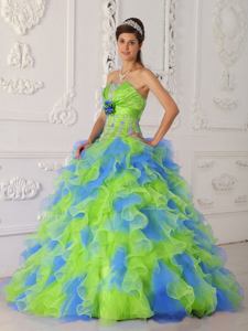 Strapless Appliqued Hand Flowery Quinceanera Dress in Multi-color