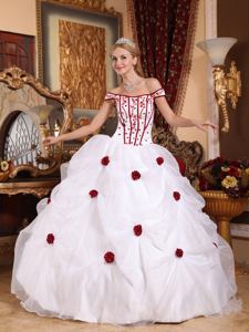 White Off the Shoulder Floor-length Embroidered Quinceanera Dress