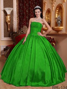 Green Strapless Floor-length Quinceanera Dress with Beading in Mendoza