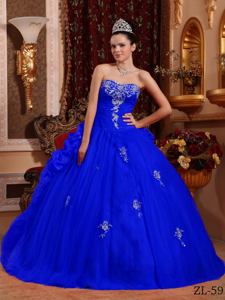 Blue Sweetheart Floor-length Quinceanera Dress with Appliques in Ituzaingo