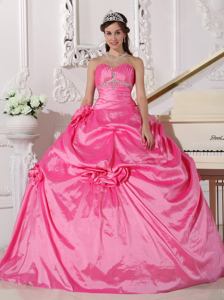 Sweetheart Hand Flowery Hot Pink Quinceanera Dress with Beading