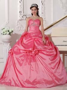 Red Sweetheart Beaded Quinceanera Gowns with Hand Flowers in San Rafael