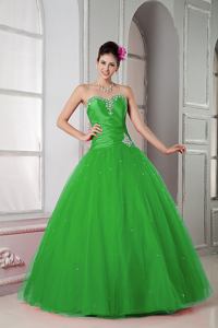Exclusive Sweetheart Beaded Tulle Quinceanera Gowns in Spring Green in Friant
