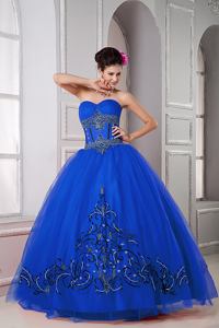 Royal Blue Sweetheart Appliqued Beaded Tulle Sweet 16 Dresses in Fountain Valley