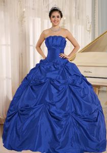 Royal Blue Strapless Classical formal Quinceanera Dress with Pick Ups in Encino