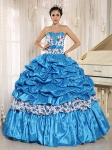 Best Sweetheart Printed Blue Elegant Pron Gowns with Pick Ups in Costa Mesa