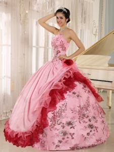 Strapless Hand Flowery Embroidered Quinceanera Gowns in Rose Pink in Costa Mesa