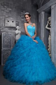 Sweetheart Sky Blue Beaded Ruffled Gorgeous formal Sweet 16 Dresses in Corona