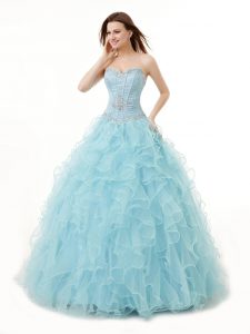 On Sale Floor Length Light Blue Quinceanera Dresses Sweetheart Sleeveless Lace Up