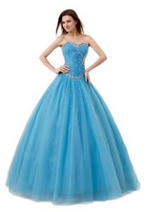 Fashionable Tulle Sweetheart Sleeveless Lace Up Beading and Ruching Sweet 16 Dress in Baby Blue