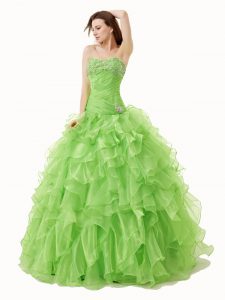 Low Price Sweetheart Sleeveless Quinceanera Dress Floor Length Beading and Ruffles Organza